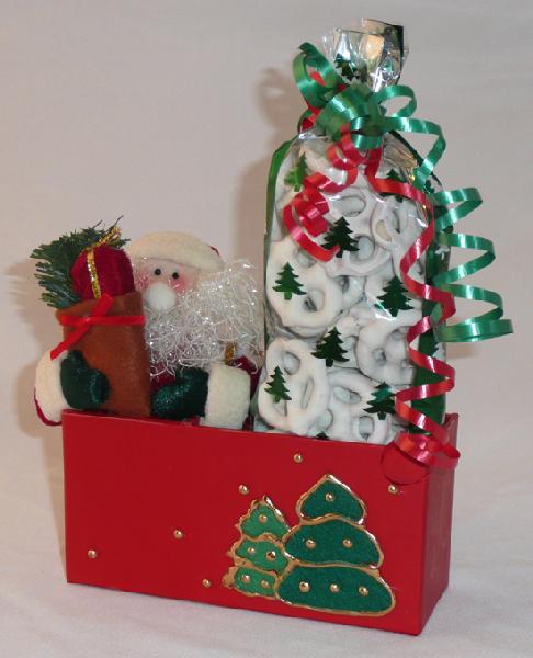 Festive Santa/White Pretzels - A festive Santa with over  pound of yogurt covered pretzels.  